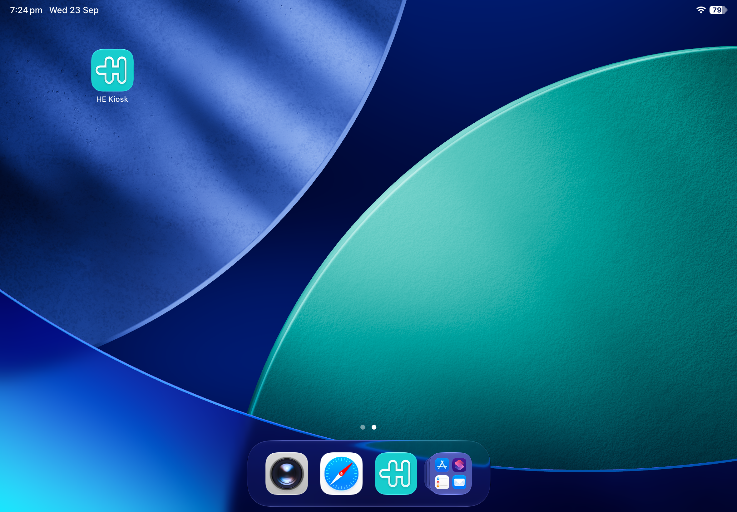 iPad Home screen showing the HE Kiosk icon